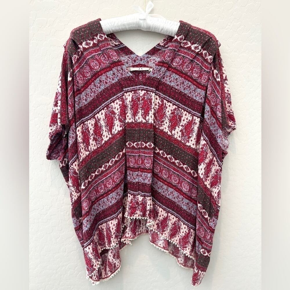ANTHROPOLOGIE | Chelsea & Violet Boho Tunic Top Red Purple Mixed Print | Small